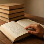 Open manuscript beside a word-count chart for novel planning