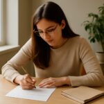 Open notebook with a pen and poetry notes